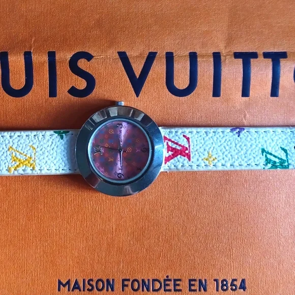 Vintage Authentic Louis Vuitton White Multicolor Monogram Watch Size 8 - Picture 3 of 5